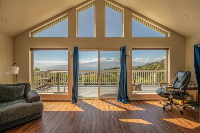 sunroom / solarium featuring lofted ceiling and a healthy amount of sunlight