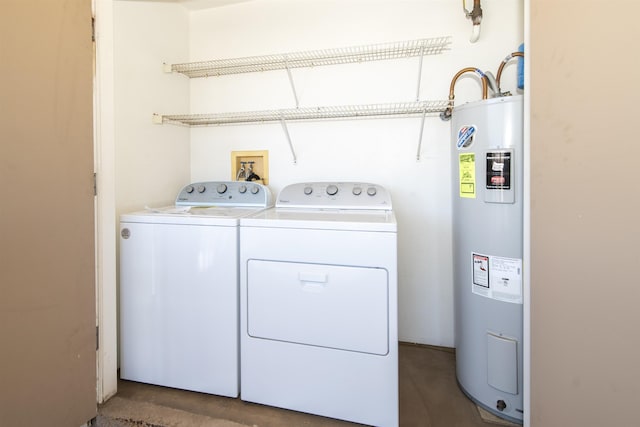 laundry area featuring washer and clothes dryer and electric water heater