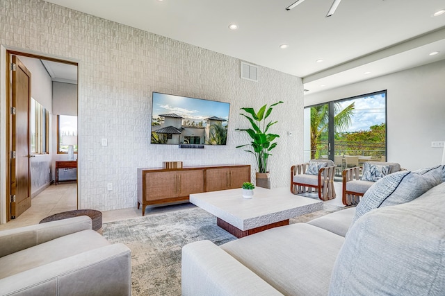 view of tiled living room