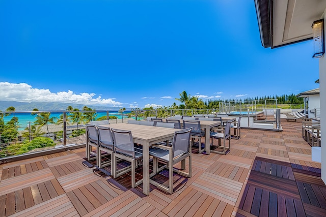 wooden terrace featuring a mountain view