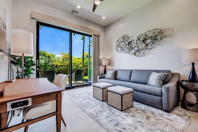 living room with light tile patterned floors