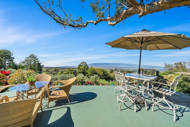 view of patio with a mountain view