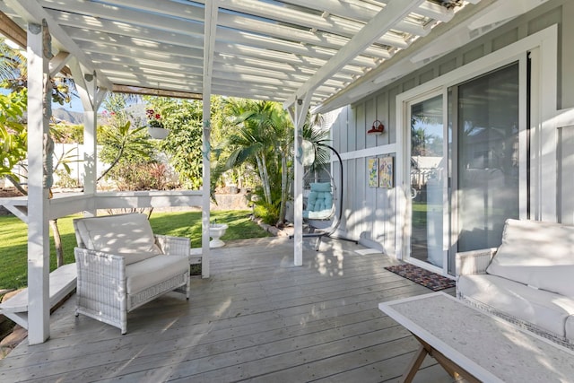 wooden terrace with a pergola