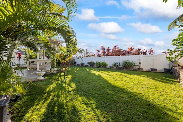 view of yard with a fenced backyard