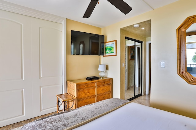 bedroom featuring a closet and ceiling fan