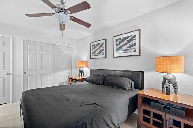 111 Kahului Beach Rd Unit D306, Kahului, HI 96732 - bedroom featuring tile patterned flooring, a closet, and a ceiling fan