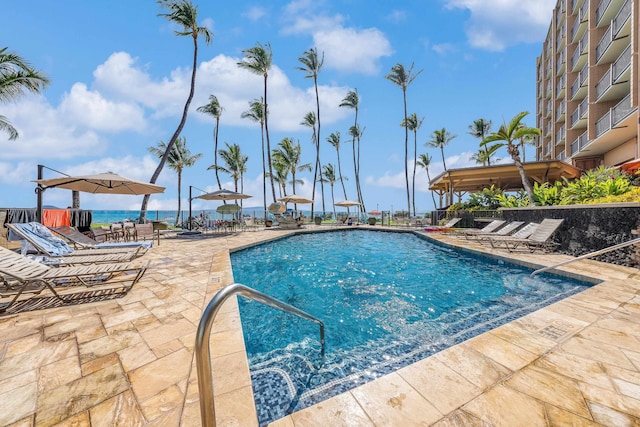 view of pool featuring a patio area