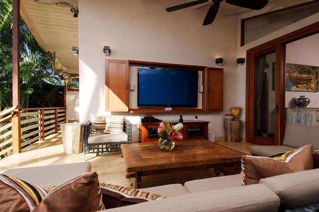 living room with ceiling fan