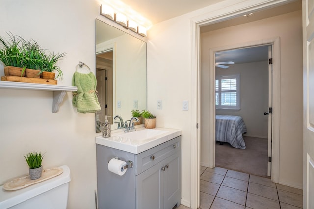 bathroom featuring vanity, toilet, and tile patterned flooring