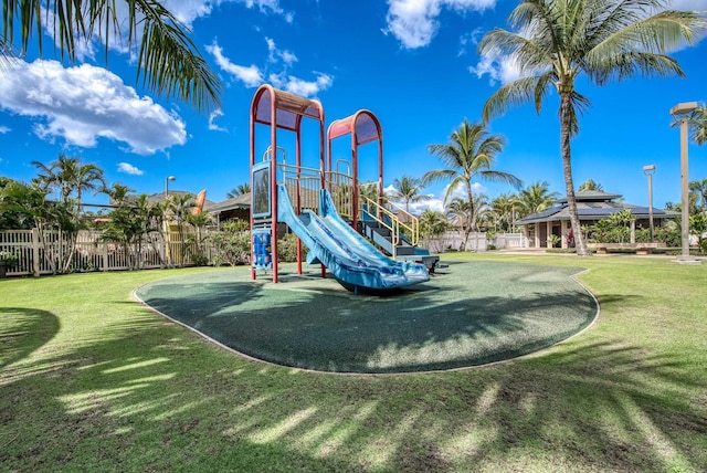 view of play area with a lawn