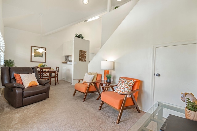 sitting room with light colored carpet