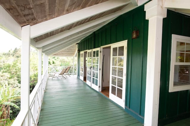 wooden terrace with french doors