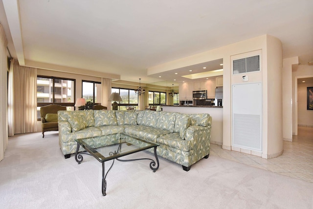 living room with light carpet