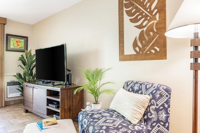 tiled living room with heating unit