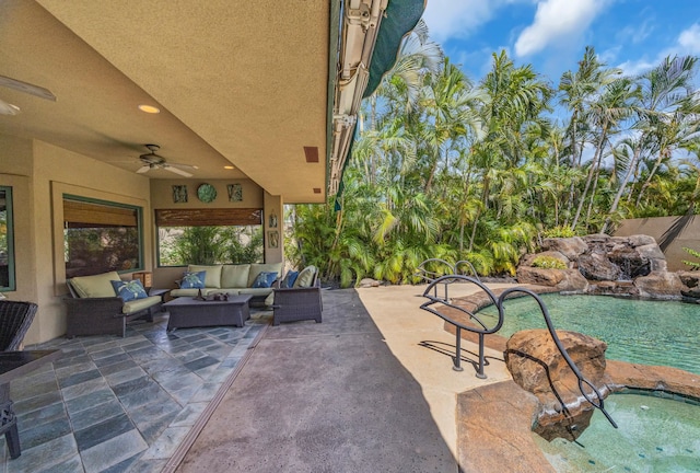 view of patio / terrace with a ceiling fan and an outdoor hangout area