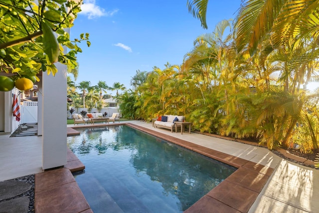 view of swimming pool with a patio area and an outdoor living space