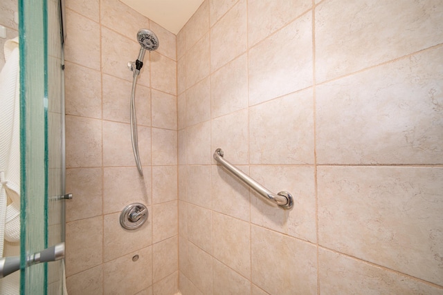 interior details featuring a tile shower