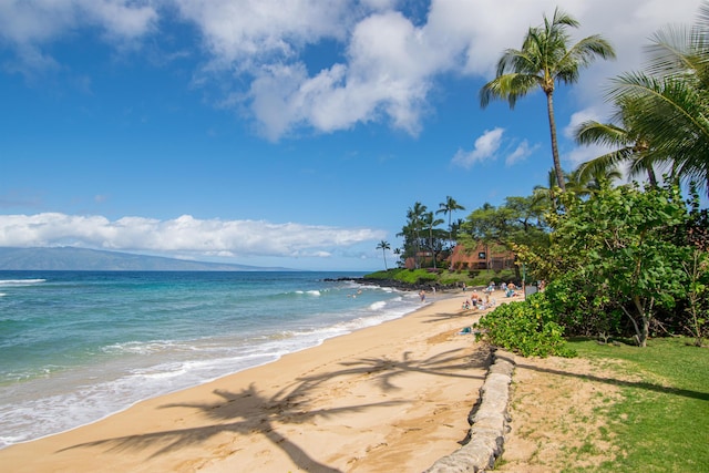 property view of water featuring a beach view