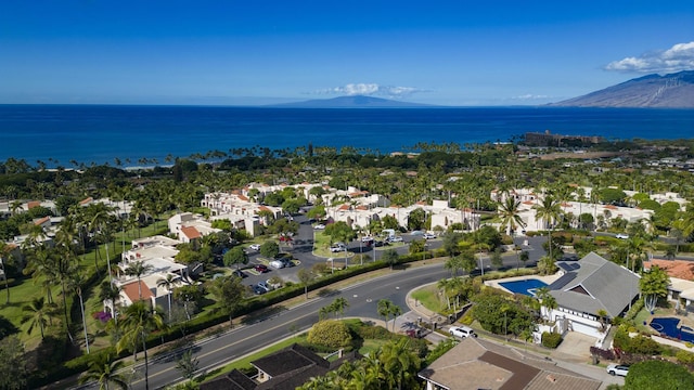 birds eye view of property with a water and mountain view