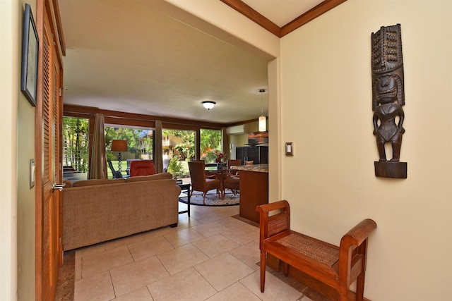 interior space featuring crown molding