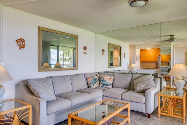 living room with tile floors