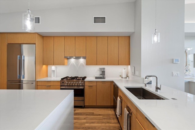 209 Holokahiki Ln Unit 103, Kihei, HI 96753 - kitchen featuring visible vents, premium appliances, light countertops, and a sink