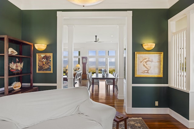 bedroom featuring crown molding and dark hardwood / wood-style flooring