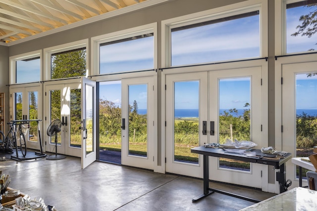 entryway featuring french doors and a high ceiling