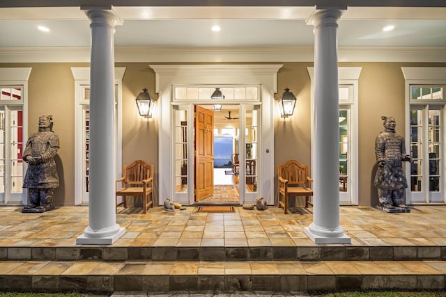 doorway to property featuring french doors