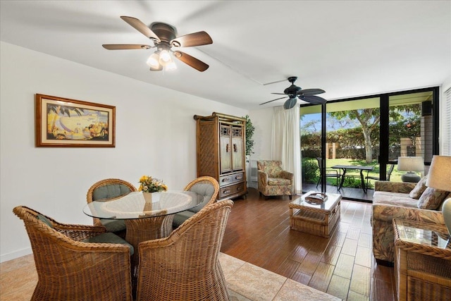 dining space with ceiling fan