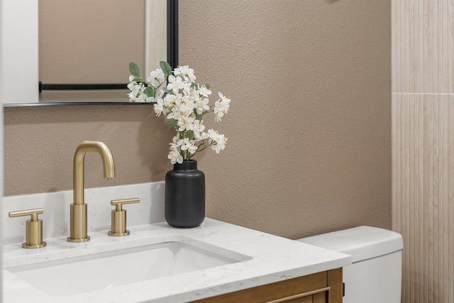 interior details featuring vanity and toilet