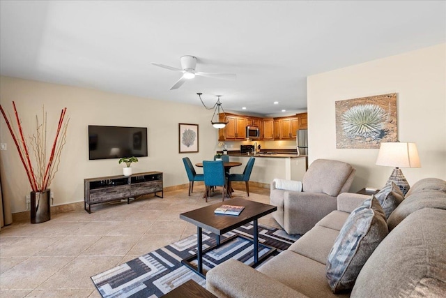 2777 S Kihei Rd Unit L-109, Kihei, HI 96753 - living room featuring ceiling fan, light tile patterned floors, and recessed lighting