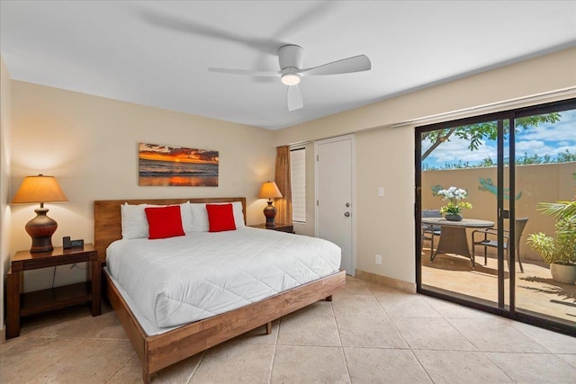2777 S Kihei Rd Unit L-109, Kihei, HI 96753 - bedroom with access to outside, ceiling fan, and light tile patterned floors
