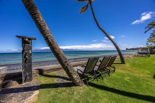 property view of water featuring a beach view