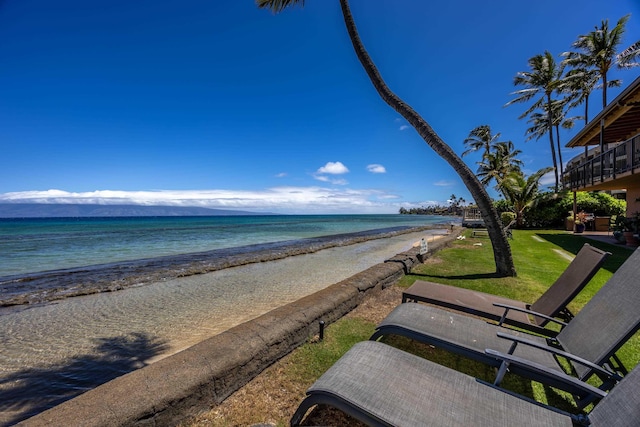 property view of water featuring a beach view