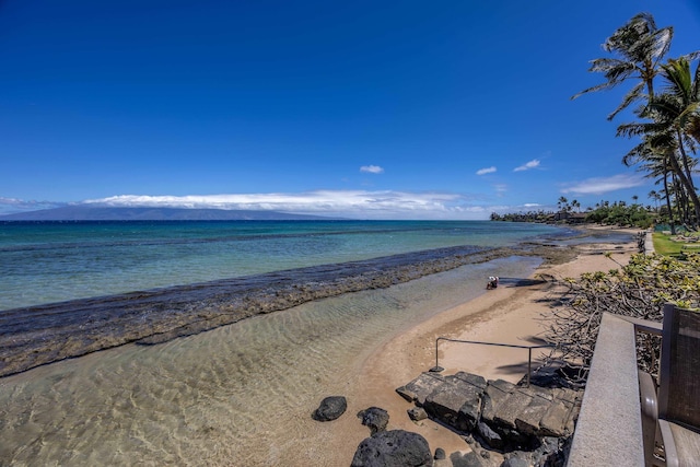 view of water feature with a view of the beach