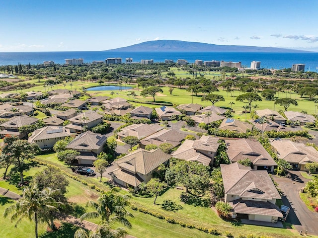 aerial view with a water and mountain view