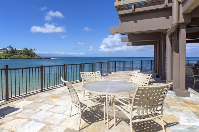 view of patio / terrace with a water view