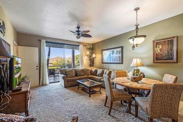 155 Wailea Ike Pl Unit 34, Kihei, HI 96753 - carpeted living area featuring a ceiling fan