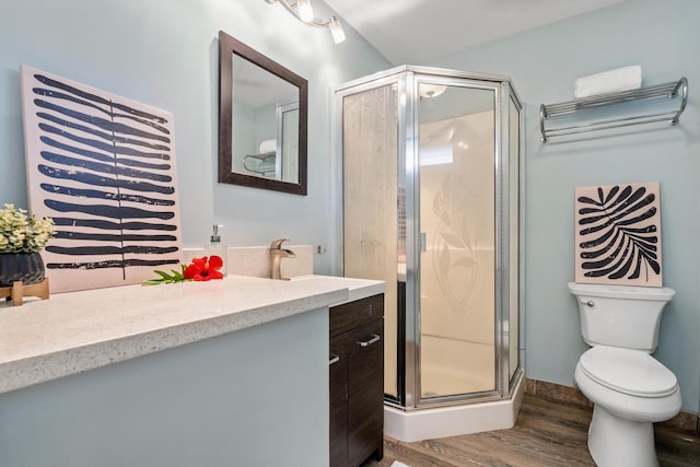 3788 Lower Honoapiilani Rd Unit C102, Lahaina, HI 96761 - bathroom featuring vanity, wood finished floors, toilet, and a stall shower