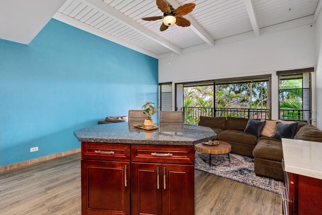 3788 Lower Honoapiilani Rd Unit C102, Lahaina, HI 96761 - living room featuring wood finished floors, a ceiling fan, plenty of natural light, and wood ceiling