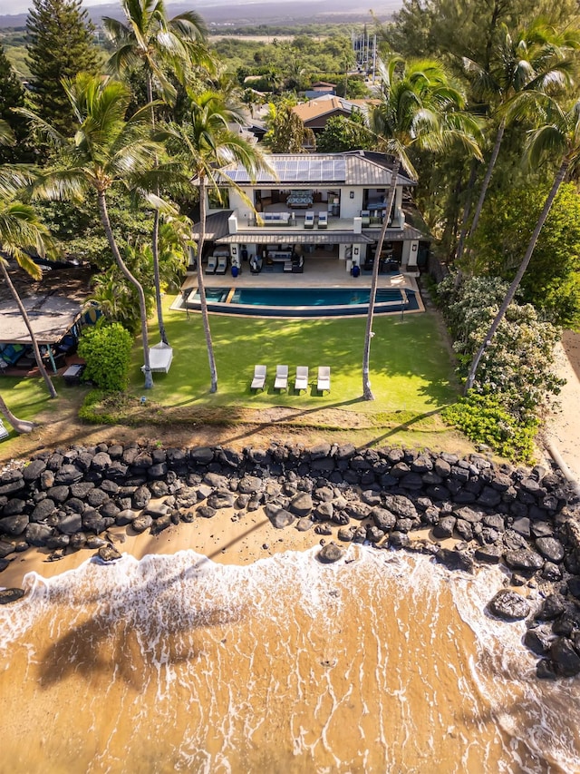 aerial view featuring a water view