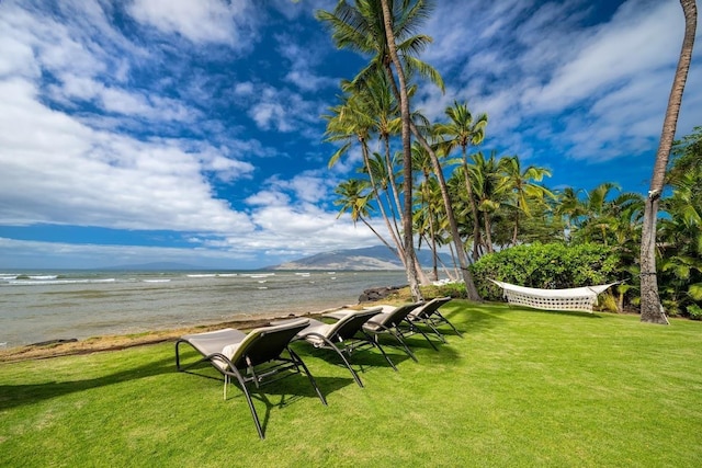 view of yard with a water view