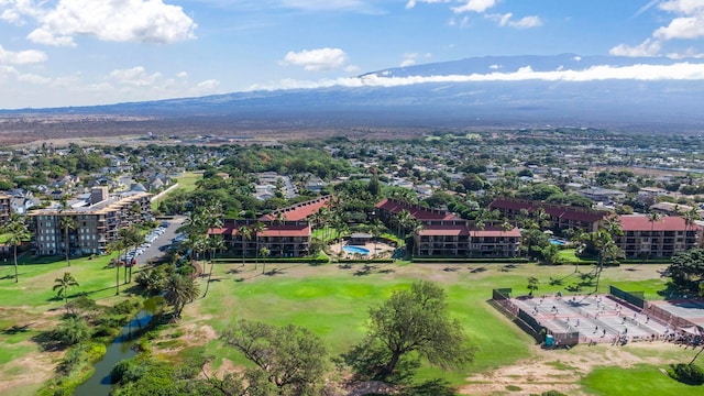 bird's eye view with a mountain view