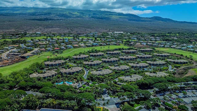 drone / aerial view featuring a mountain view