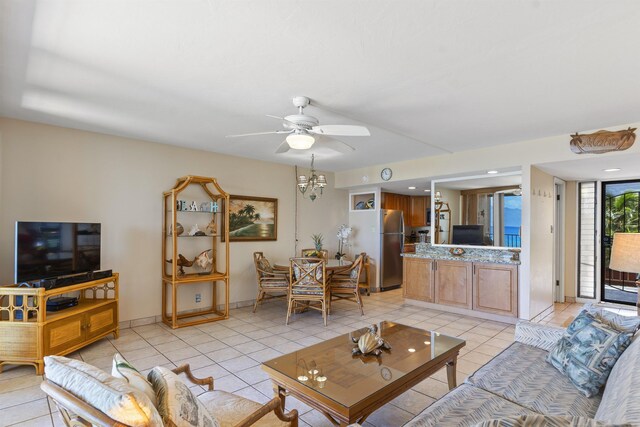 3723 Lower Honoapiilani Rd Unit 302, Lahaina, HI 96761 - living area with light tile patterned floors and ceiling fan