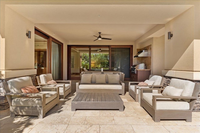 view of patio with an outdoor living space and a grill