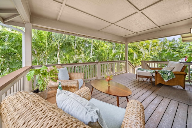 wooden deck featuring an outdoor hangout area