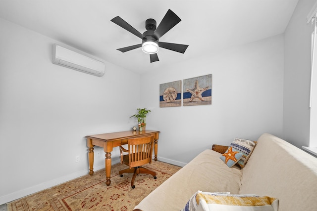 office space with ceiling fan and a wall unit AC