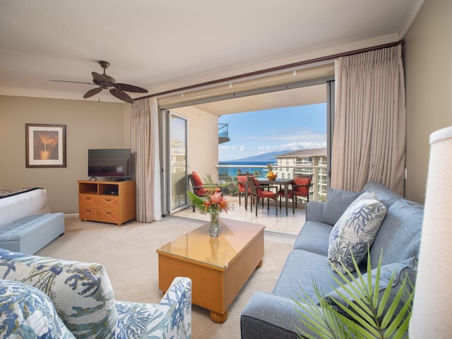 130 Kai Malina Pkwy Unit 719, Lahaina, HI 96761 - living area with light colored carpet and ceiling fan